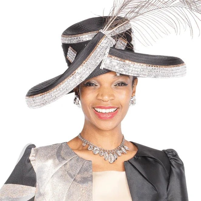 Elegant Black & Pink Church Hat by Champagne Italy – Stylish H6109 Headwear - Especially Yours