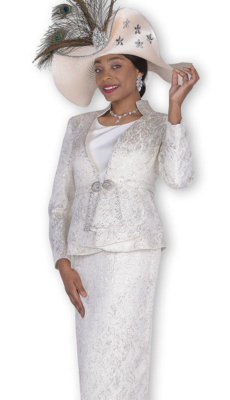 Elegant Elite Champagne 6254 Metallic Brocade Three-Piece Skirt Suit - Especially Yours