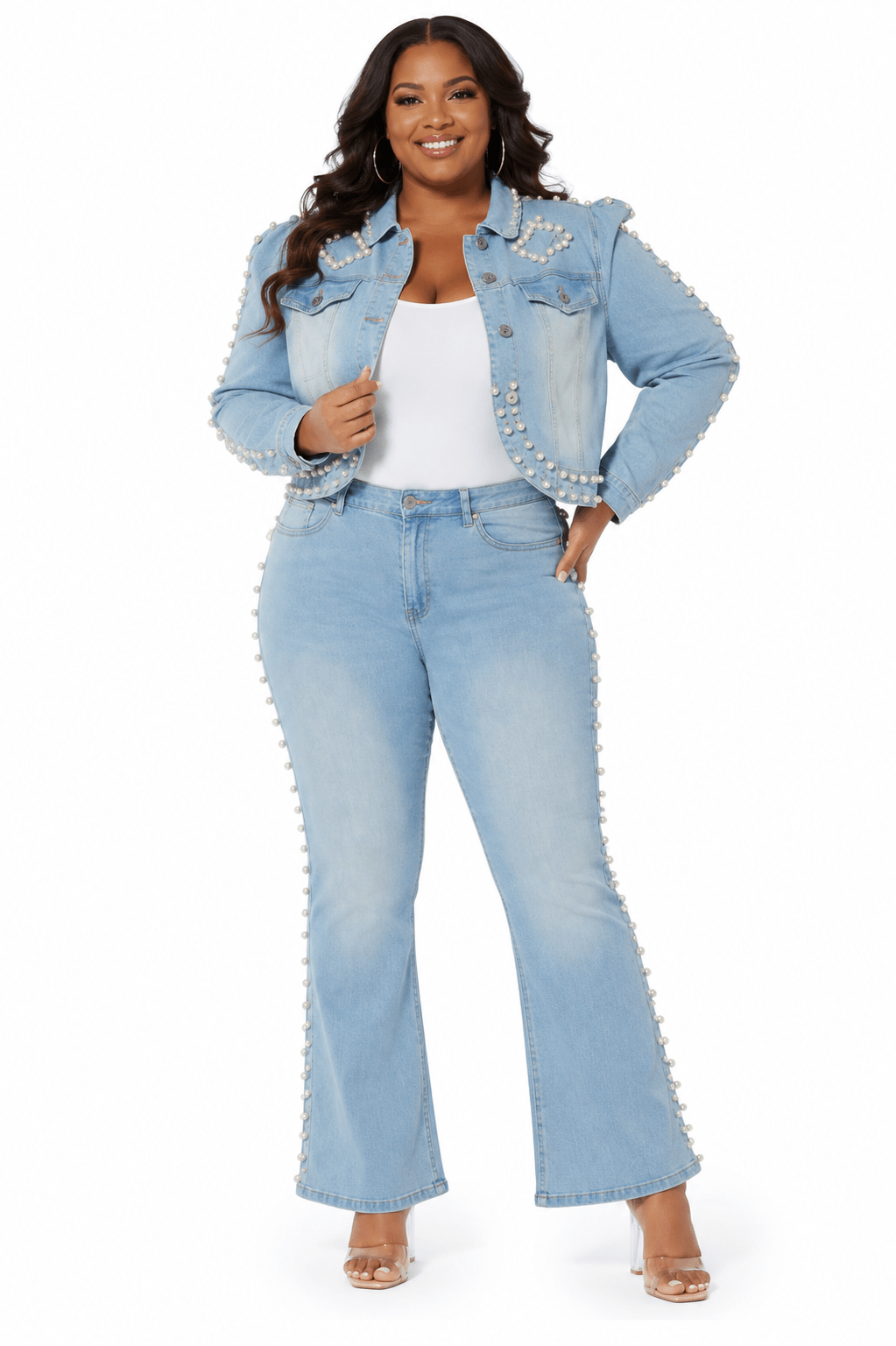 Pearl Detail Crop Denim Jacket by Studio EY - Especially Yours