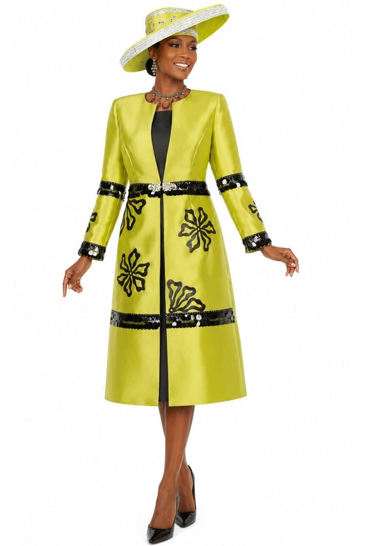 Elegant Olive Floral Sequin Duster Dress Set for Women's Church Occasions - Especially Yours