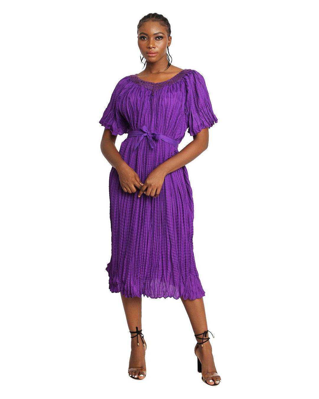 purple crinkle dress H&M Women's Frill-trimmed Crinkled Dress - Purple