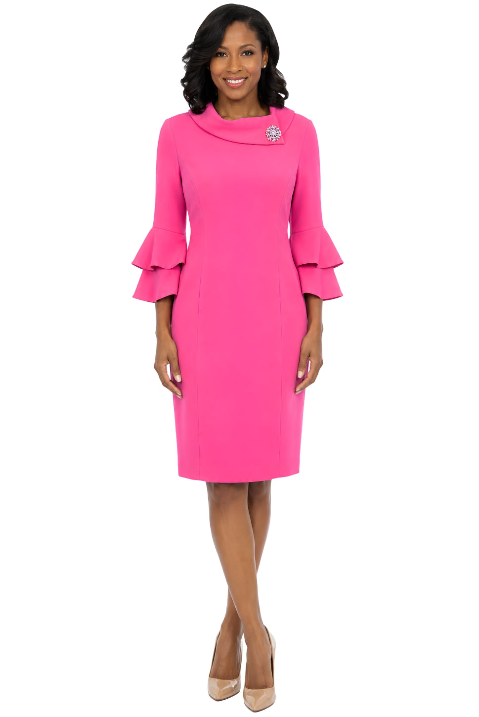Draped Collar Bell Sleeve Shift Dress – Lily & Taylor