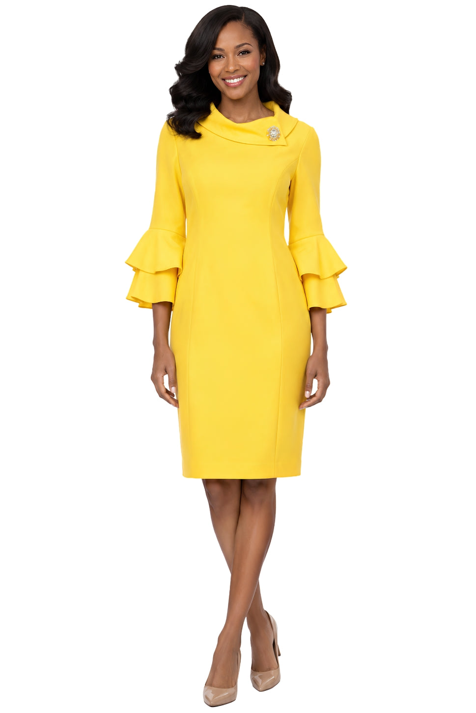 Draped Collar Bell Sleeve Shift Dress – Lily & Taylor