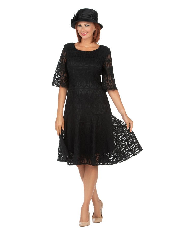 1pc Embroidery Lux Lace Pleated Flare Dress-Plus - Especially Yours