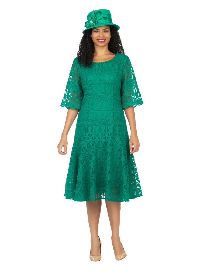 1pc Embroidery Lux Lace Pleated Flare Dress-Plus - Especially Yours