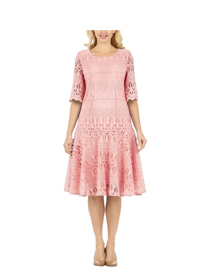 1pc Embroidery Lux Lace Pleated Flare Dress-Plus - Especially Yours