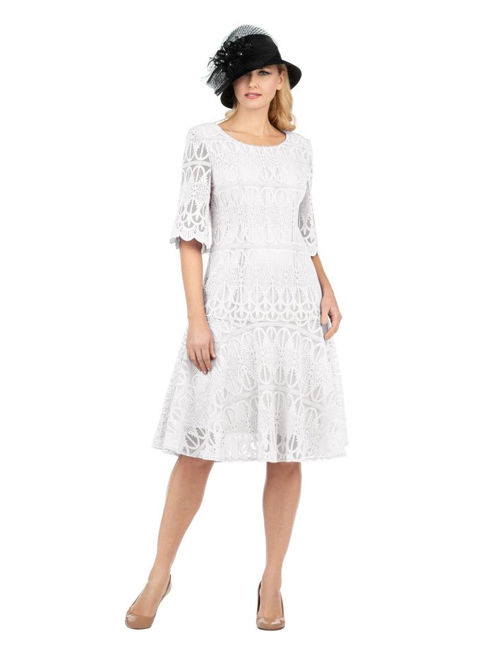 1pc Embroidery Lux Lace Pleated Flare Dress-Plus - Especially Yours
