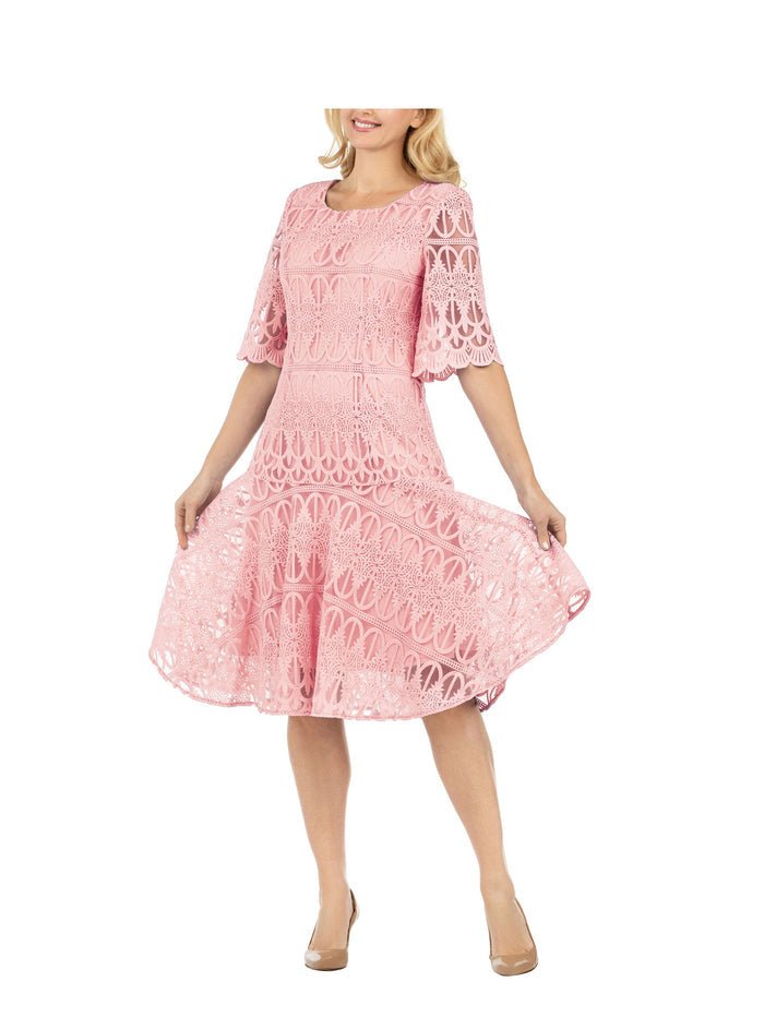 1pc Embroidery Lux Lace Pleated Flare Dress - Especially Yours