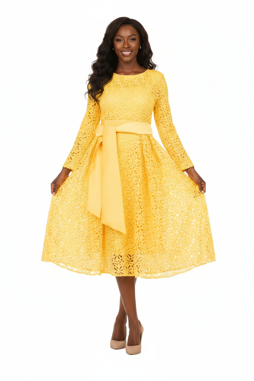 1pc LS A-line Lace Drs w/ Belt
