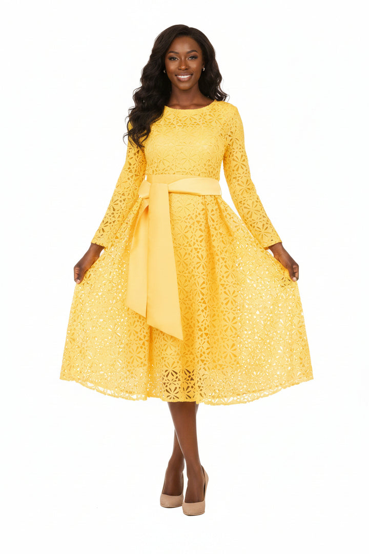 1pc LS A-line Lace Drs w/ Belt