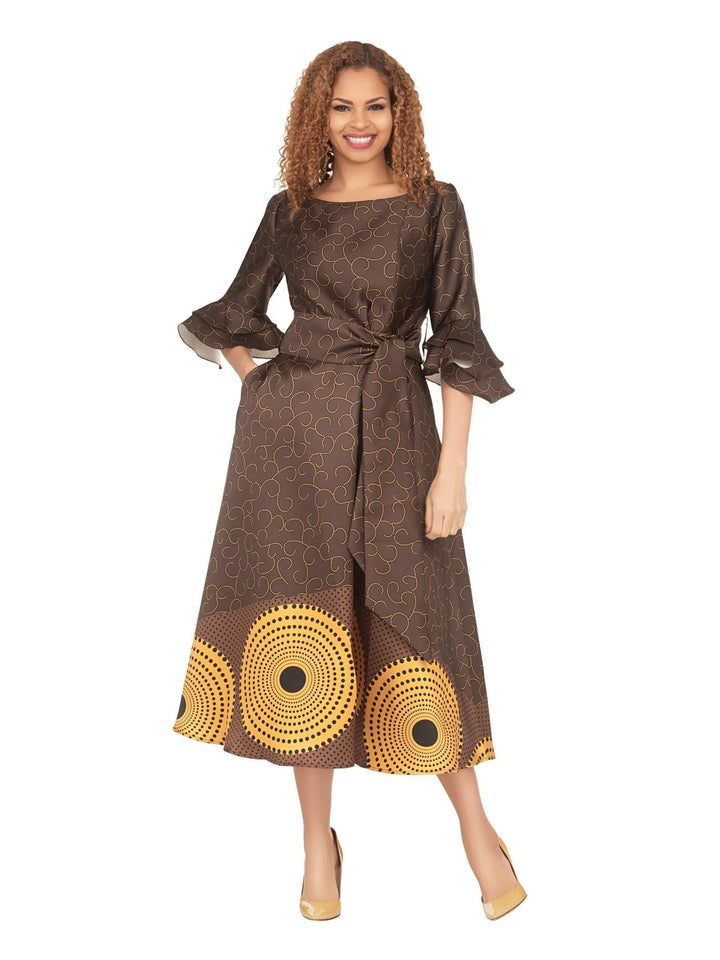 Silky Twill Fit&Flare Drs w/ Belt in Print - Plus - Especially Yours