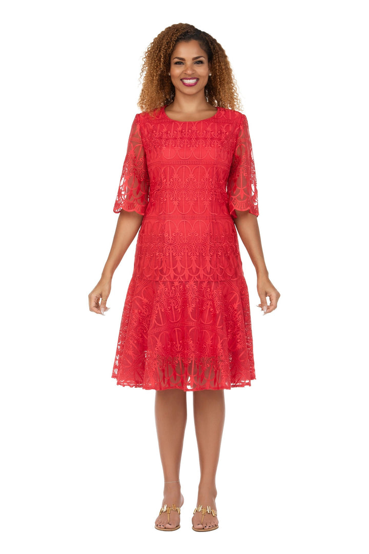 Ornate Lace Fit-and-Flare Midi Dress-Plus