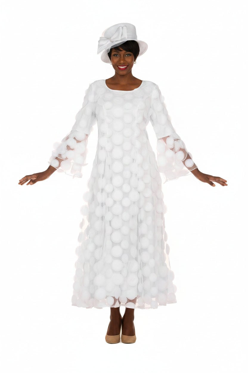 Elegant 3D Dot Mesh Bell Sleeve Maxi Dress