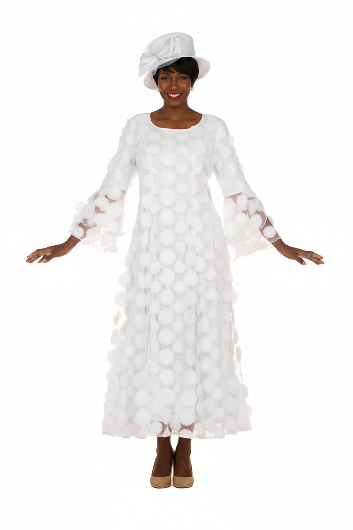 Elegant 3D Dot Mesh Bell Sleeve Maxi Dress