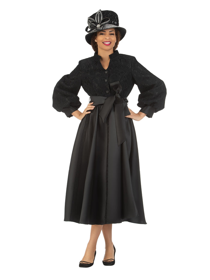Balloon Slv Lace&Twill A-line Drs w/ Belt-Plus