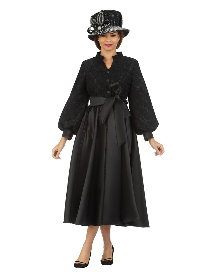 Balloon Slv Lace&Twill A-line Drs w/ Belt-Plus