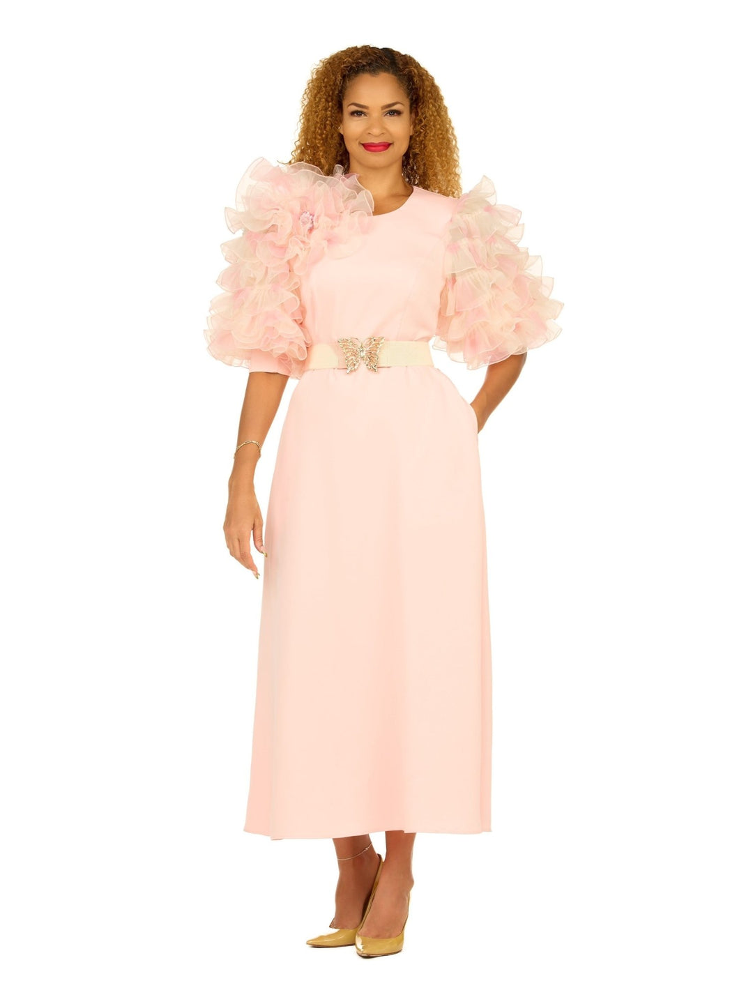 Ruffle Puff Sleeve Maxi Dress with Butterfly Belt - Especially Yours