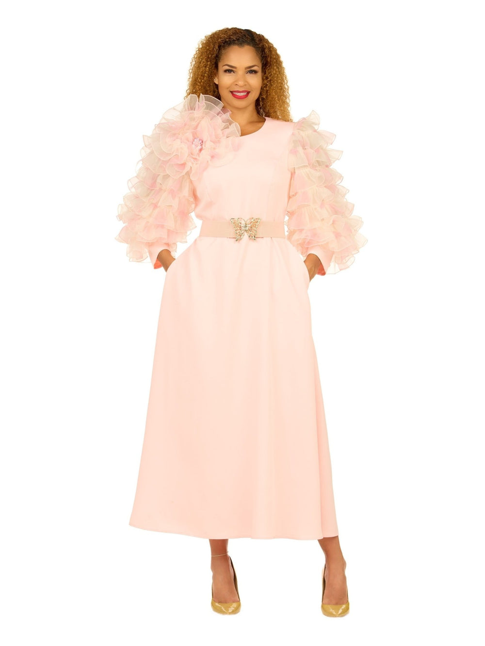 Ruffle Puff Sleeve Maxi Dress with Butterfly Belt - Especially Yours