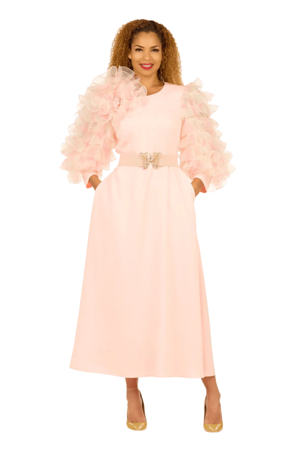 Ruffle Puff Sleeve Maxi Dress with Butterfly Belt - Especially Yours