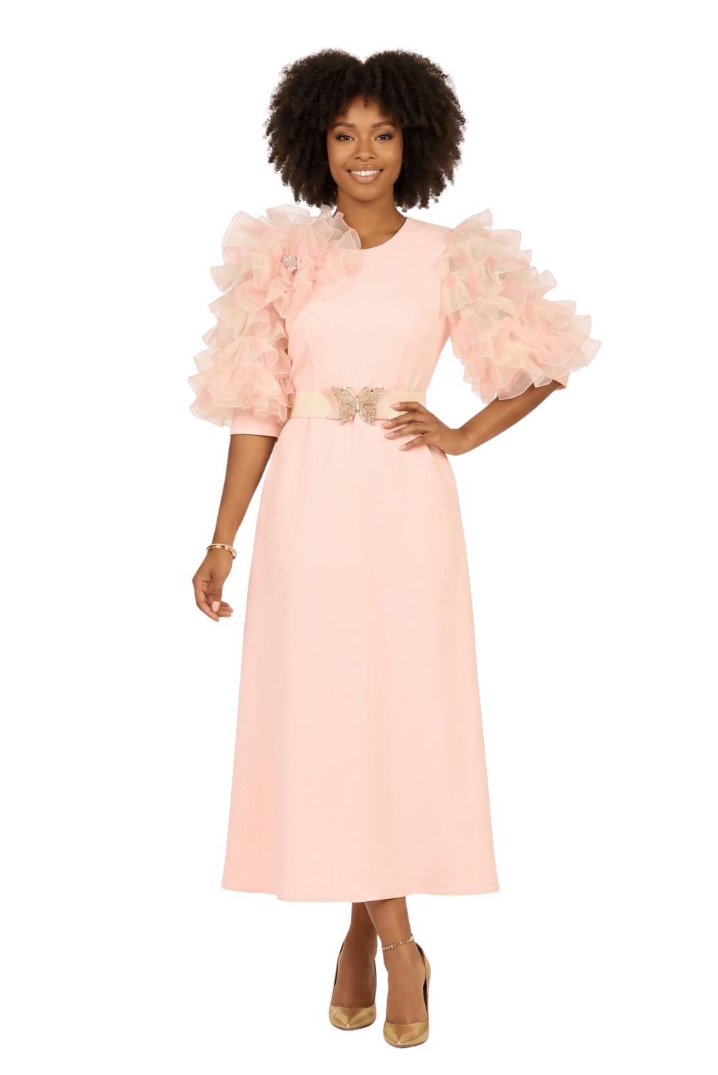 Ruffle Puff Slv Maxi Dress w/ Butterfly Belt - Plus - Especially Yours