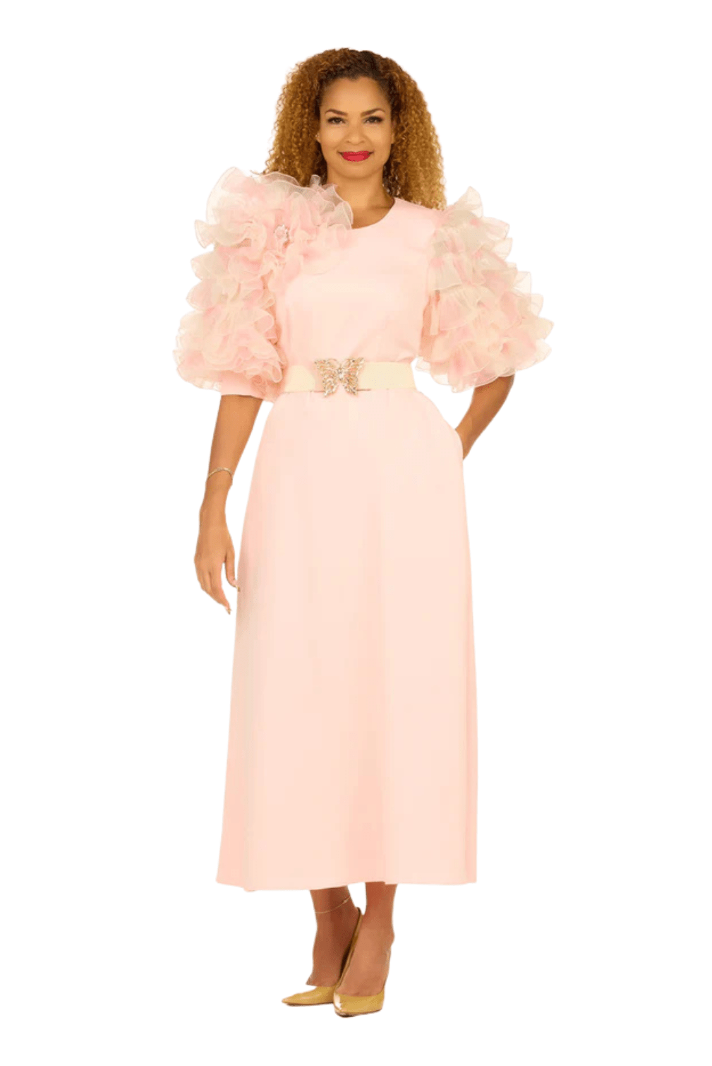 Ruffle Puff Slv Maxi Dress w/ Butterfly Belt - Plus - Especially Yours