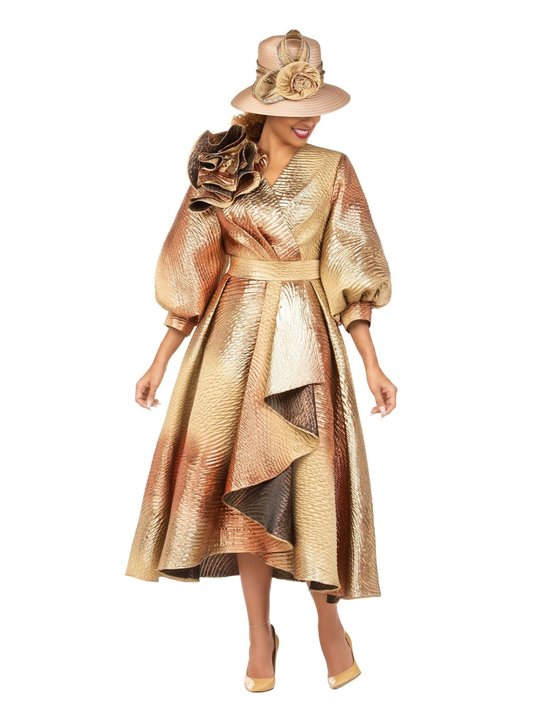 Hi-Lo A-Line Brocade Drs w/ Shoulder Flower-Plus - Especially Yours