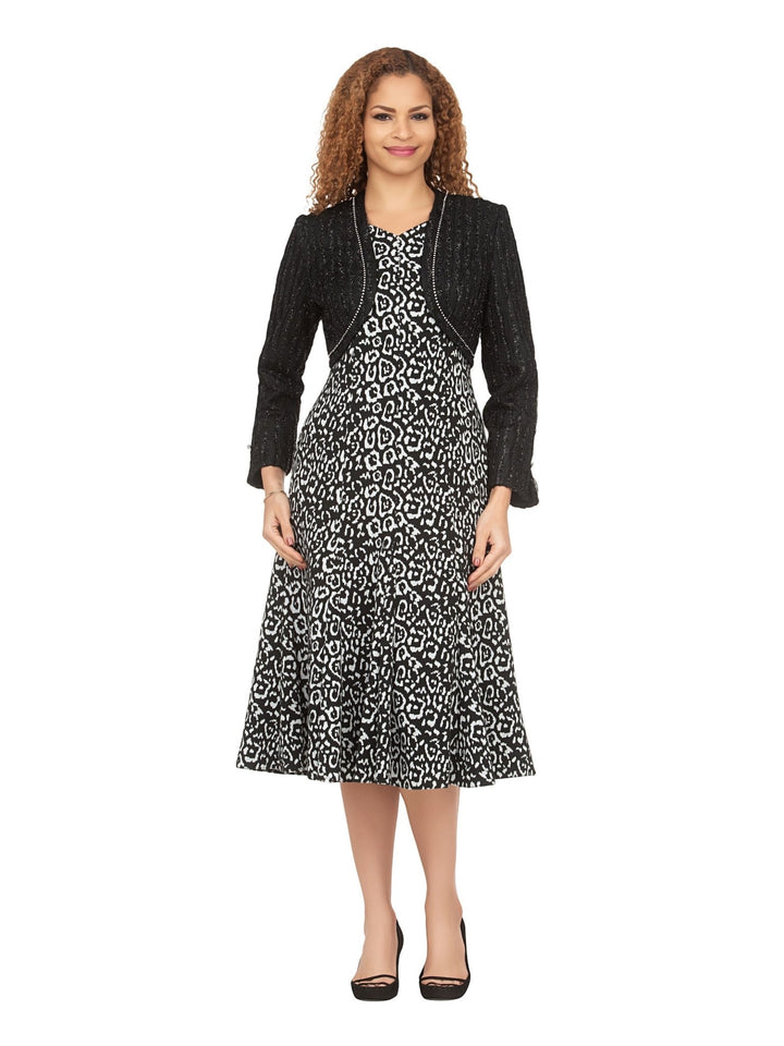 Chic Leopard Print A-Line Dress w/ Faux Bolero Jkt