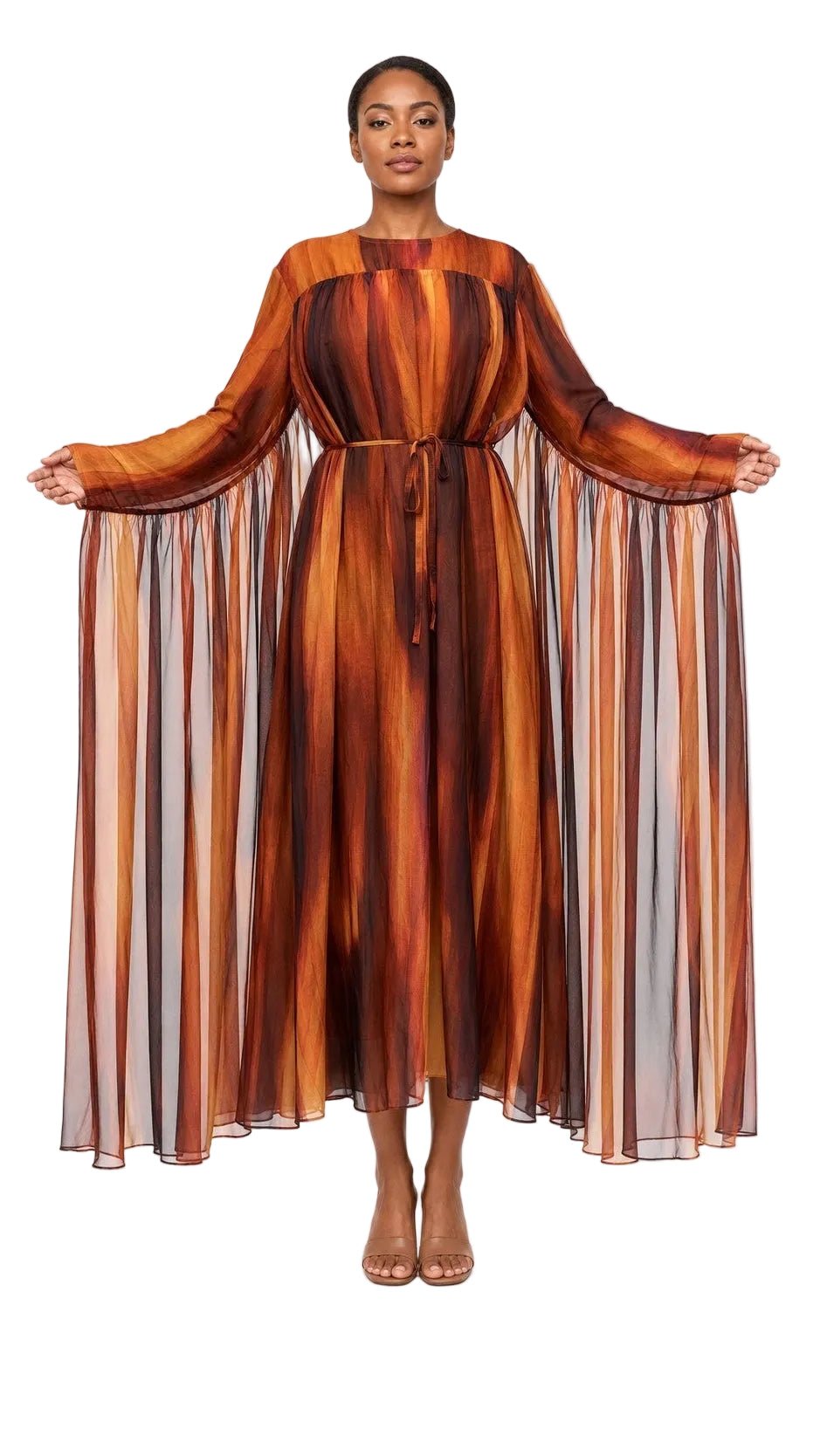 Sunset Cascade Printed Chiffon Cape Dress - Especially Yours