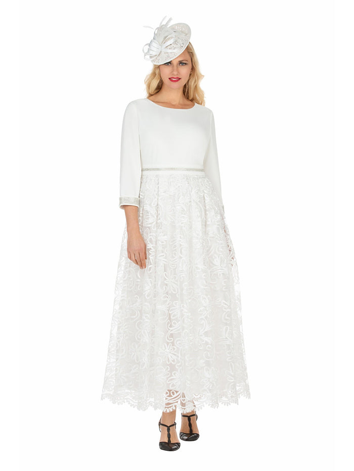 3/4 Slv Maxi Lace Overlay Dress w/ Rhinestoned Wai