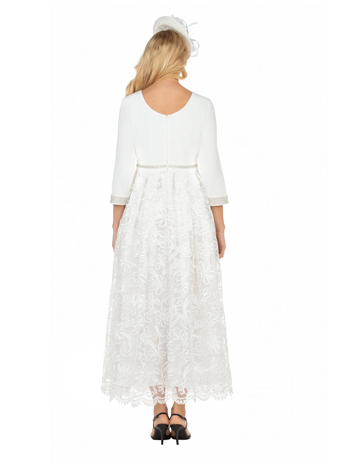 3/4 Slv Maxi Lace Overlay Dress w/ Rhinestoned Wai