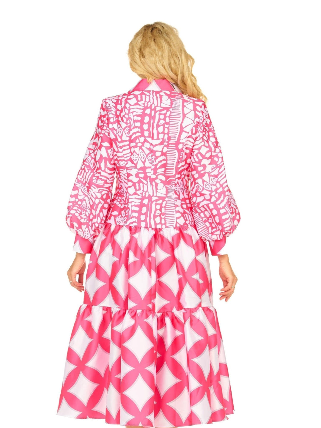 Bold Prt Tiered Button - Front Midi Drs w/ Belt - Plus - Especially Yours