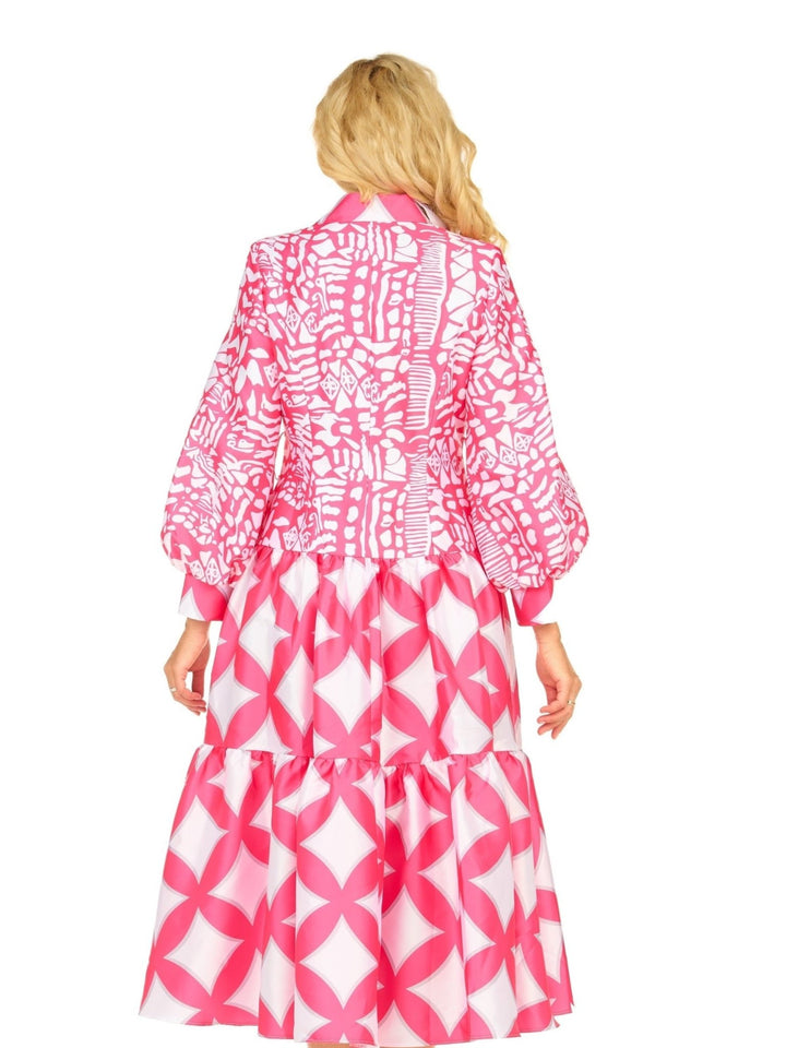 Bold Prt Tiered Button - Front Midi Drs w/ Belt - Plus - Especially Yours