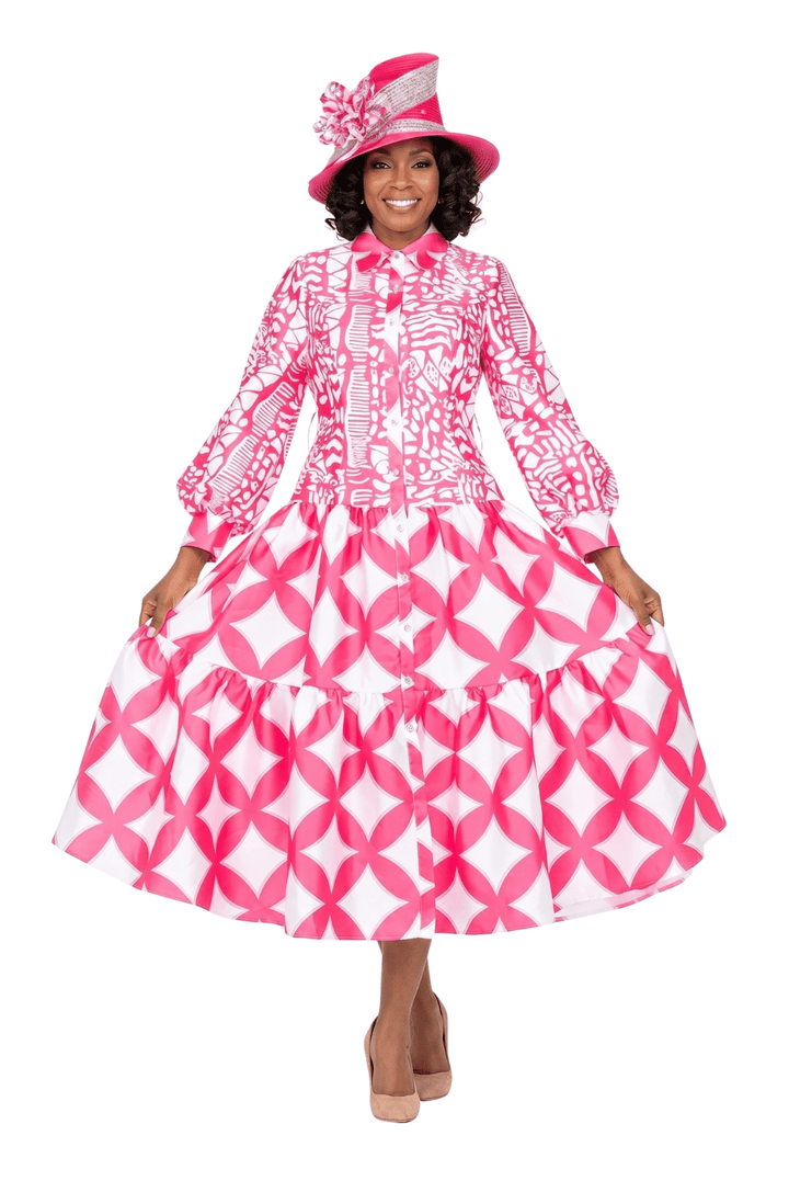 Bold Print Tiered Button - Front Midi Dress w/ Belt - Especially Yours