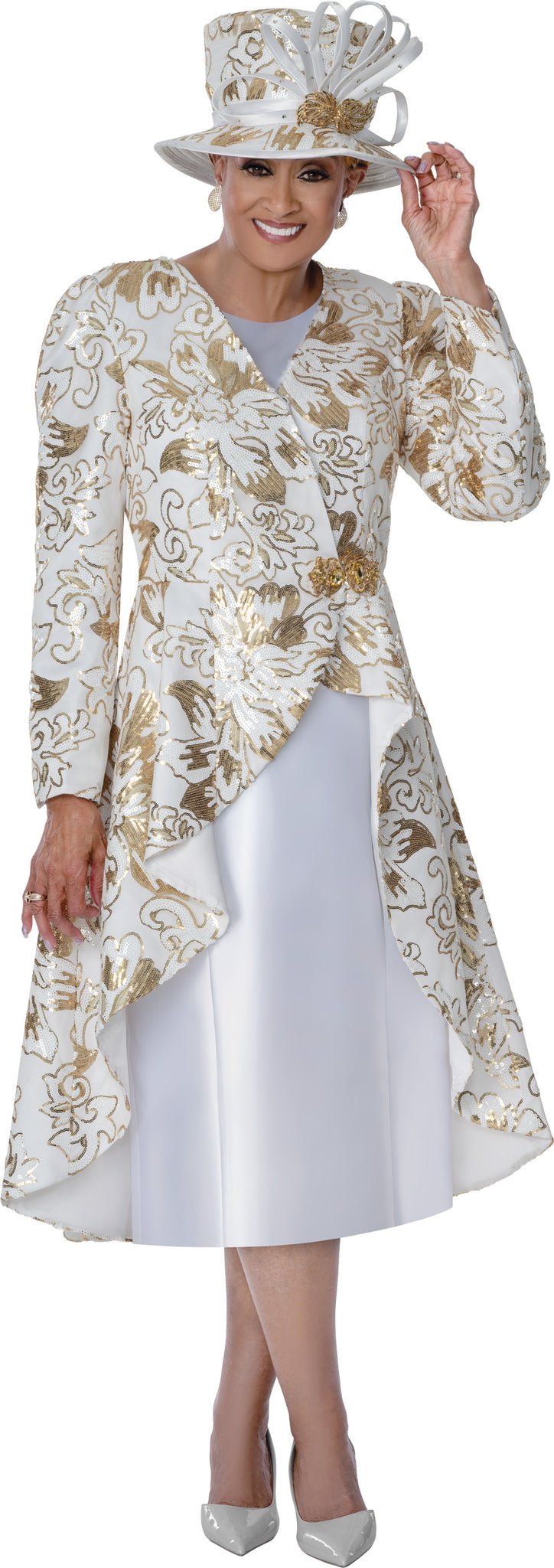 Women's Gold Floral Sequin High - Low Jacket & Sheath Dress Set DCC310152 - Especially Yours