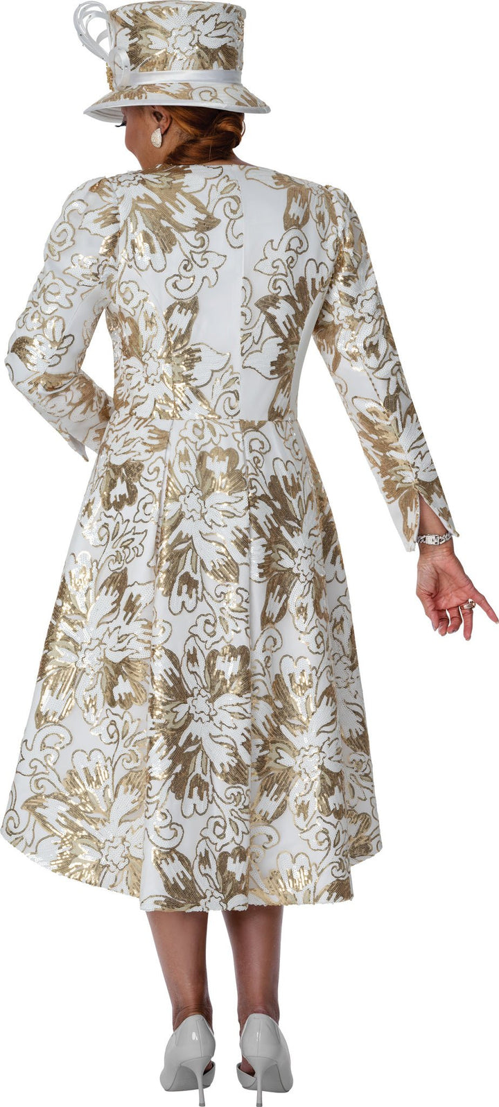 Women's Gold Floral Sequin High - Low Jacket & Sheath Dress Set DCC310152 - Especially Yours