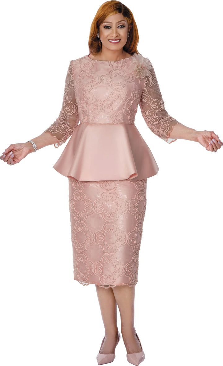 Blush Lace Peplum Church Suit Dress - Designer Church Suits