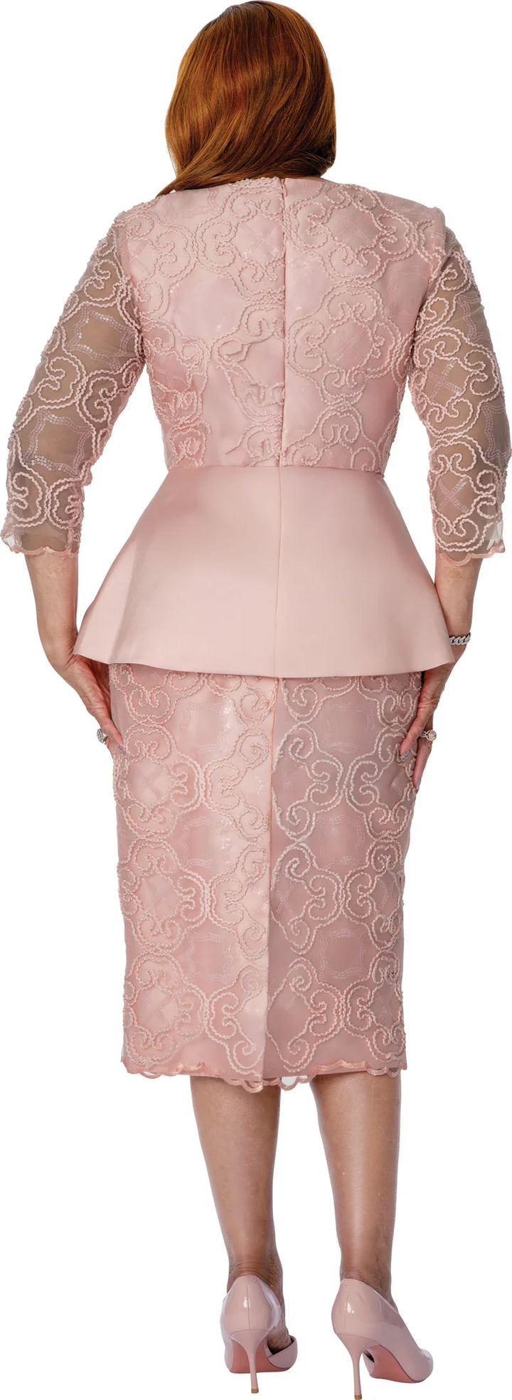 Blush Lace Peplum Church Suit Dress - Designer Church Suits