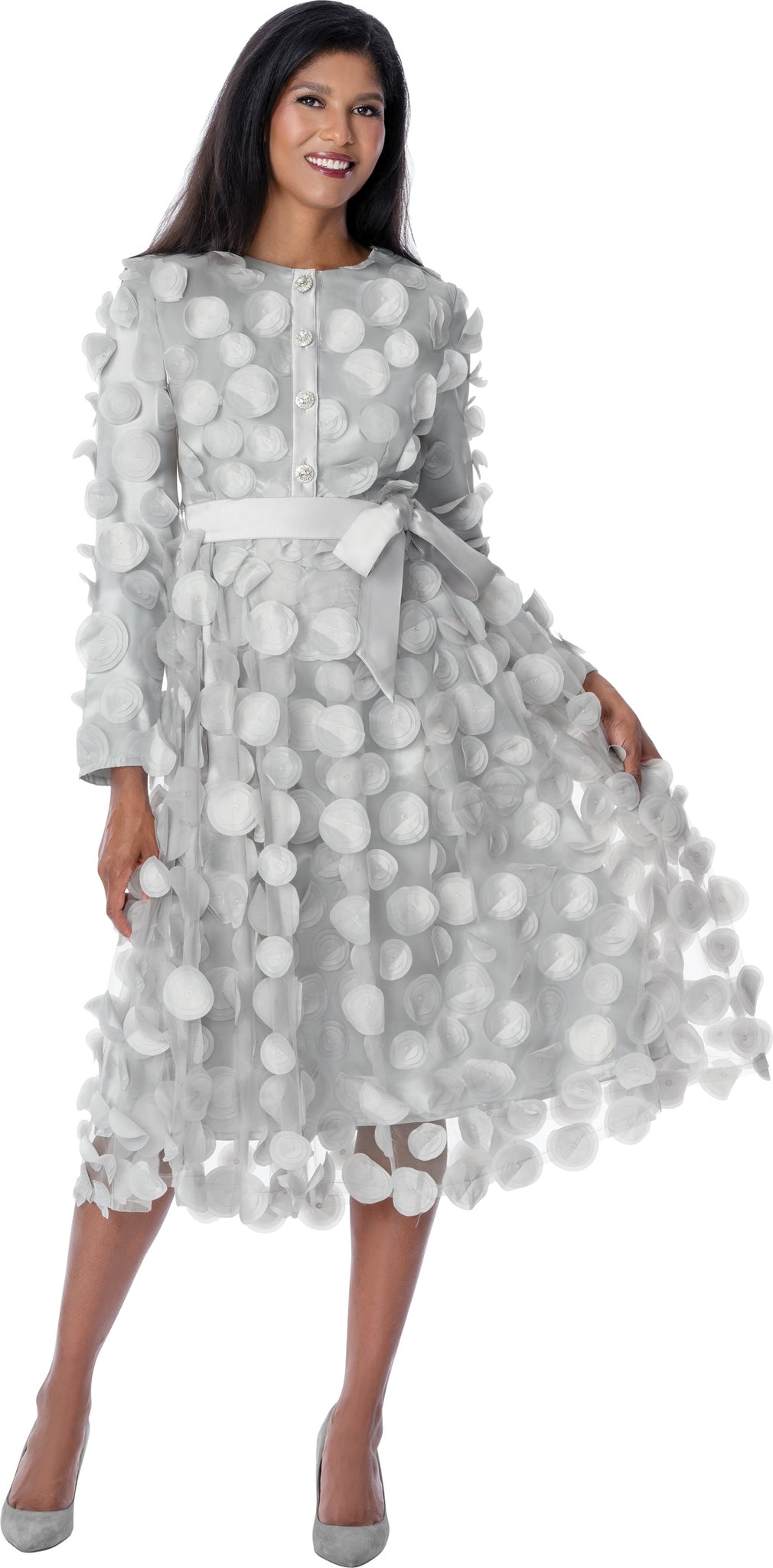 Silver 3D Floral Appliqué Tea - Length Dress - Especially Yours