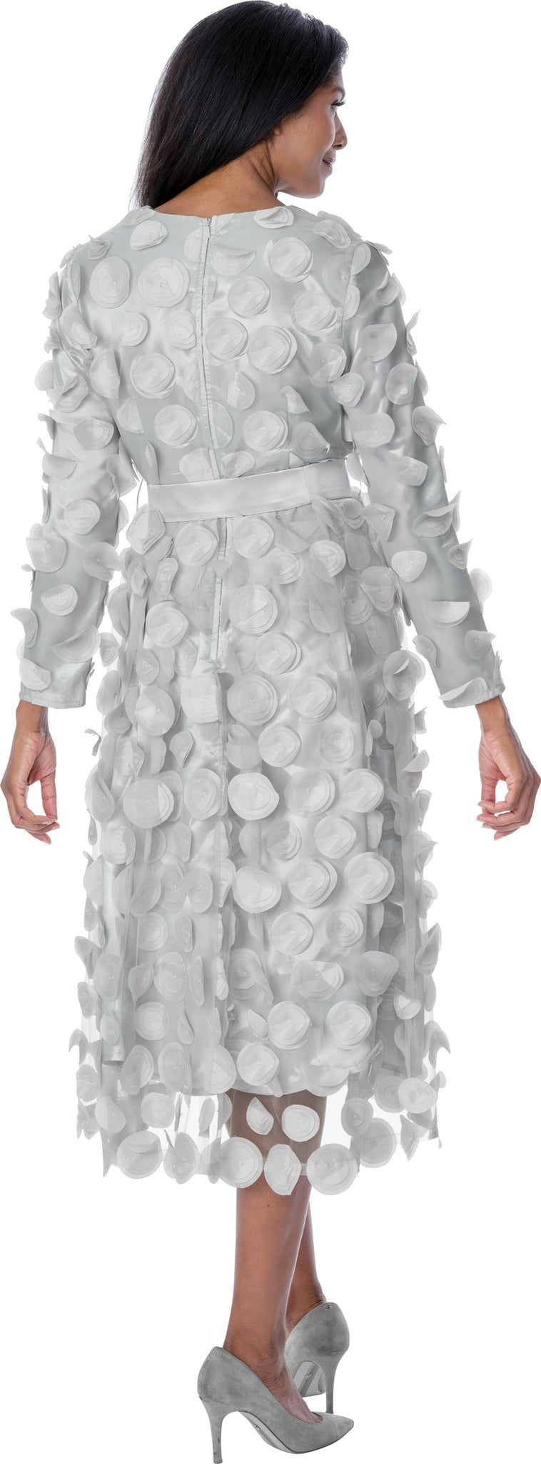 Silver 3D Floral Appliqué Tea - Length Dress - Especially Yours