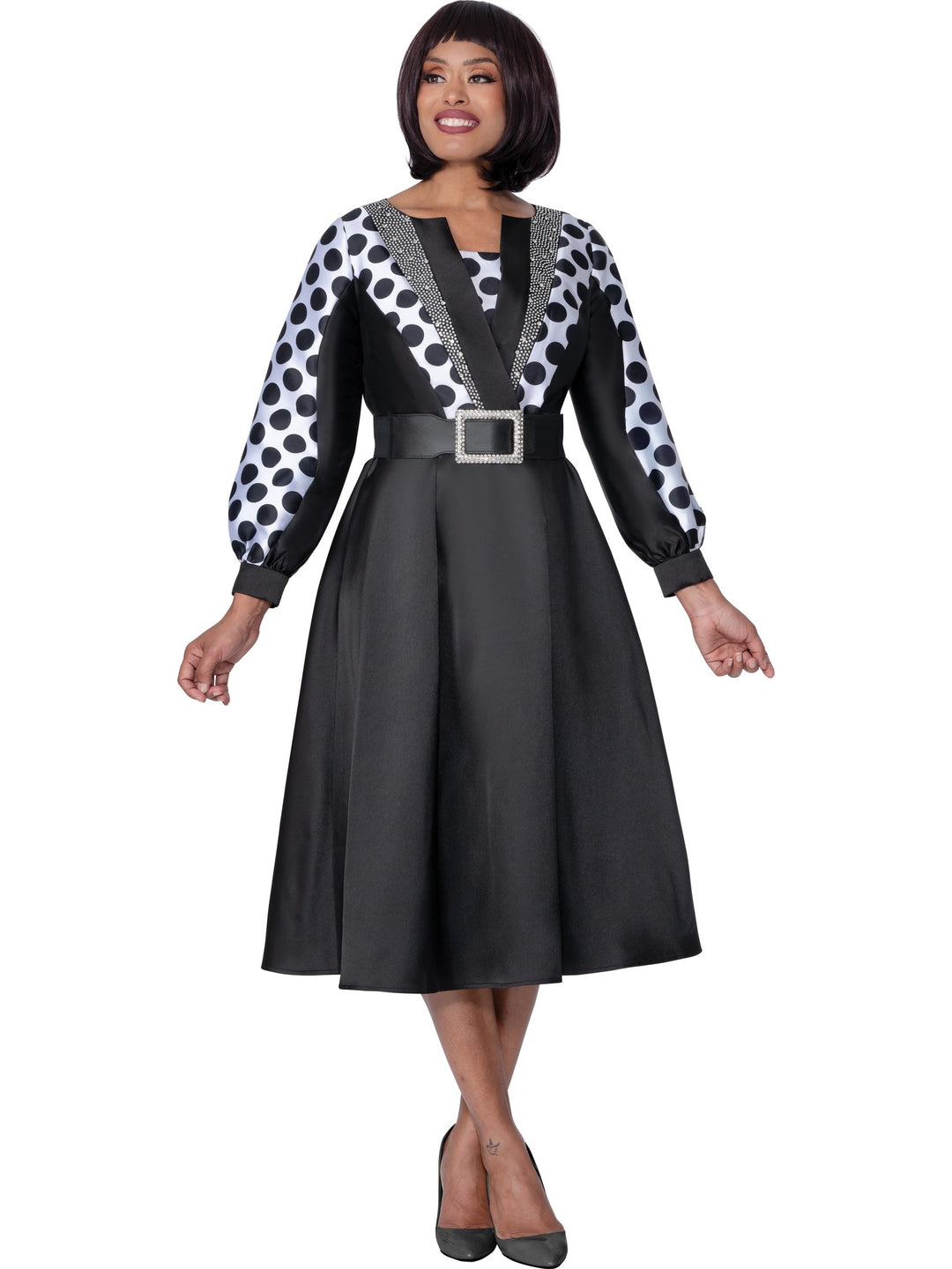 Polka Sleeves Black Dress DN100571