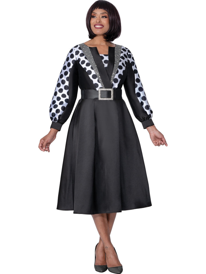 Polka Sleeves Black Dress DN100571