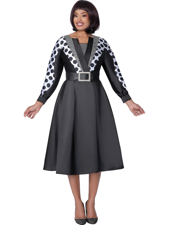 Polka Sleeves Black Dress DN100571