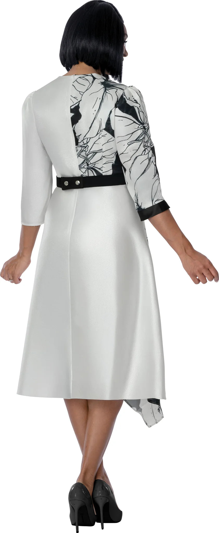 Black & White Floral Sketch Asymmetric Wrap Dress - Dresses by Nubiano