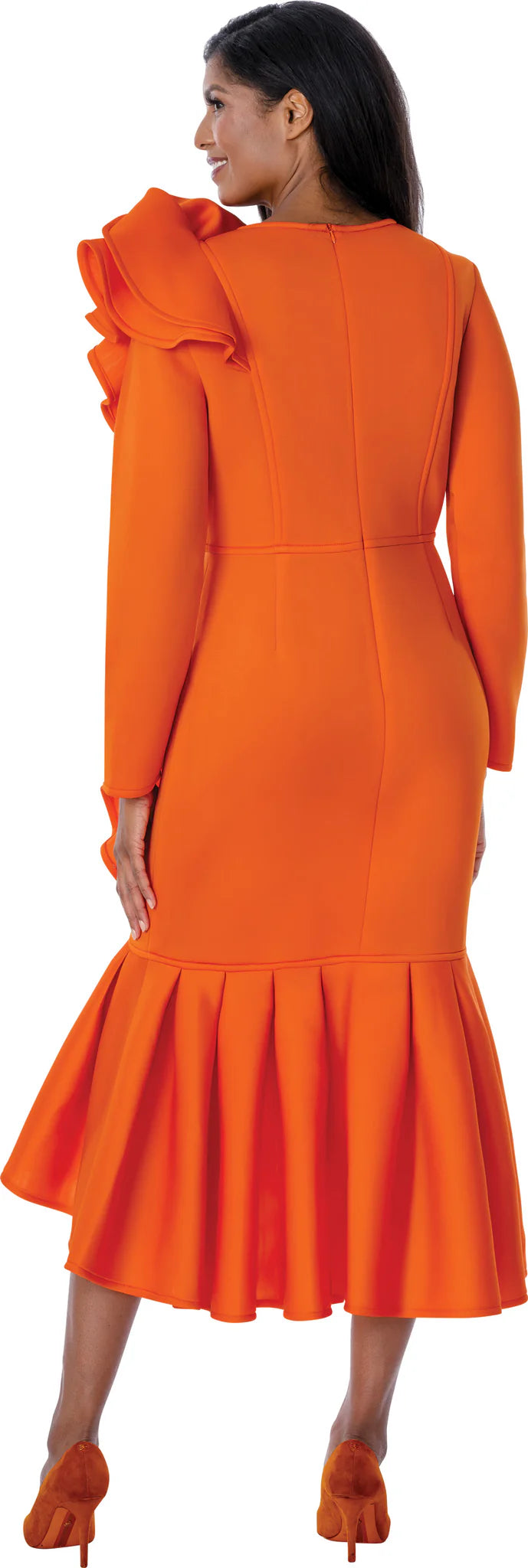 Orange Ruffle Cascade Midi Dress - Dresses by Nubiano