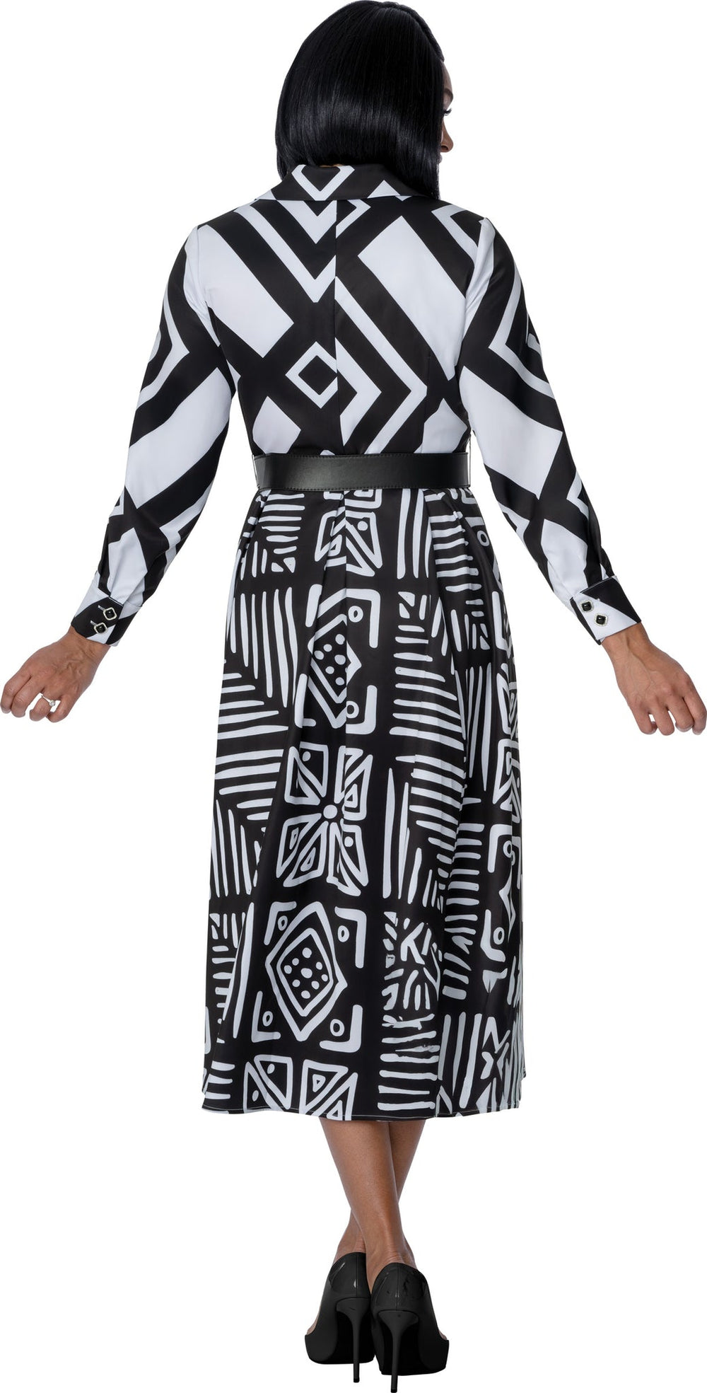 Monochrome Geometric Print Shirt Dress – Bold Black & White DN100971 - Especially Yours