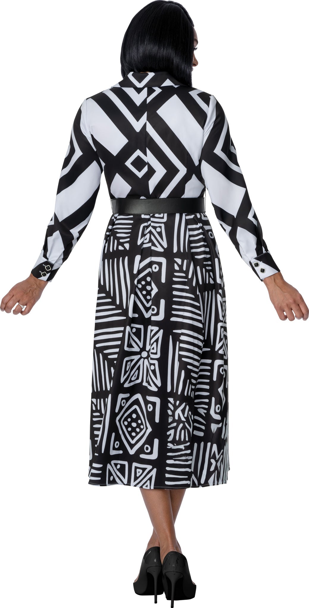 Monochrome Geometric Print Shirt Dress – Bold Black & White DN100971 - Especially Yours
