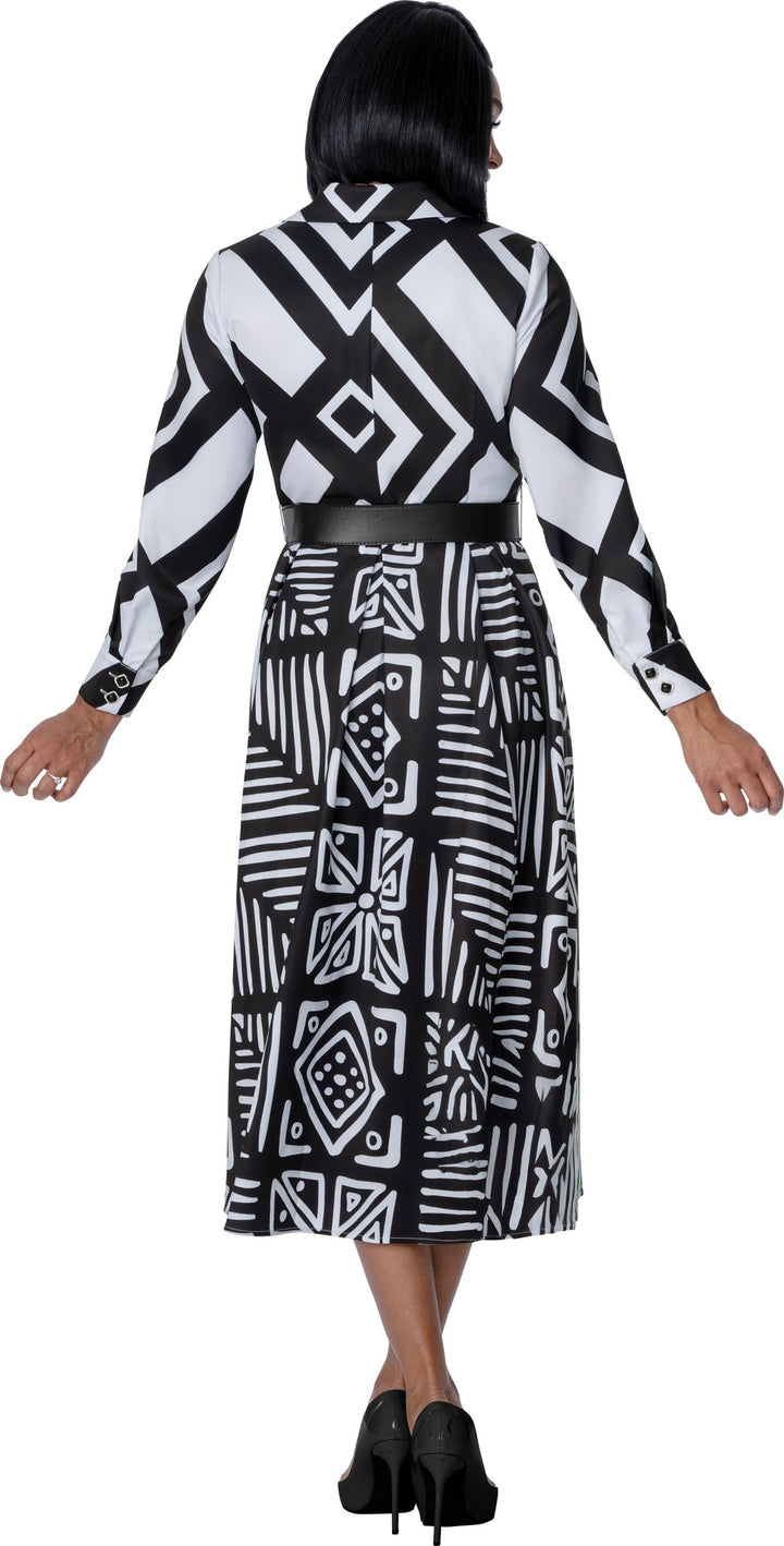 Monochrome Geometric Print Shirt Dress – Bold Black & White DN100971 - Especially Yours