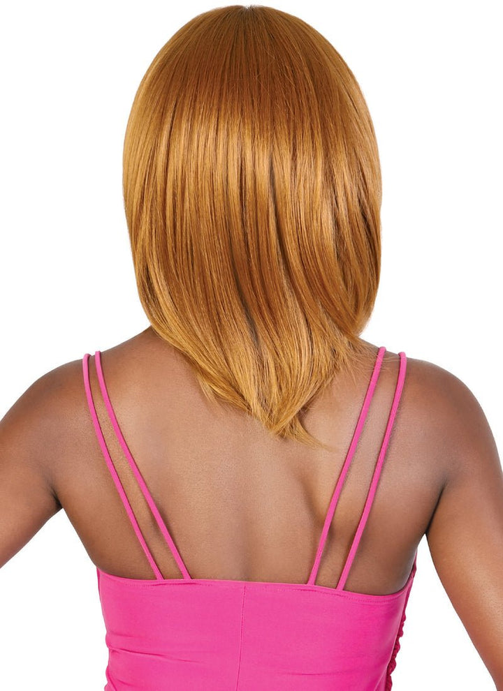 Elegant church suits for ladies accessory featuring a deep part and baby hair.