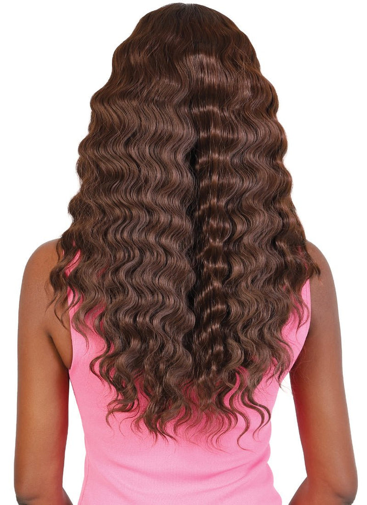 Elegant church suits for ladies accessory featuring a deep part and baby hair.