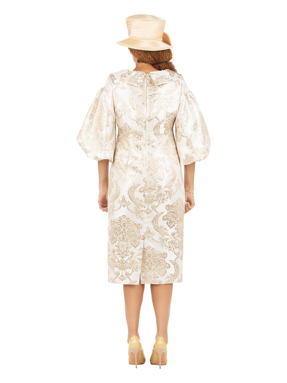 3/4 Puff Slv Brocade Shift Dress w/ Vintage Collar - Especially Yours
